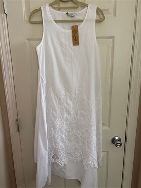 EFES White 100% Organic Cotton Sleeveless Dress Coverup Slip NWT European S/M